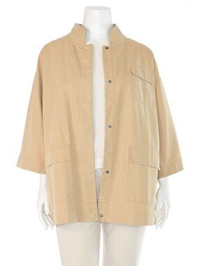 NWT Eileen Fisher $248 Wheat Sueded Cotton Hemp Canvas Jacket Women's sz L